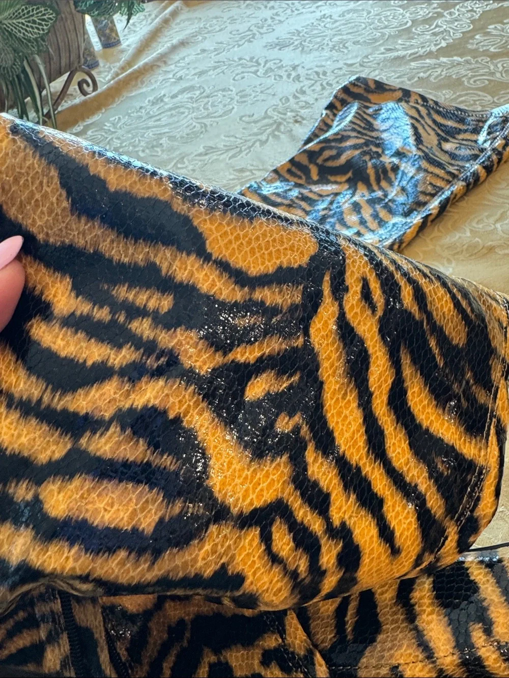 Fashion Nova tiger-print thigh-high boots size 9